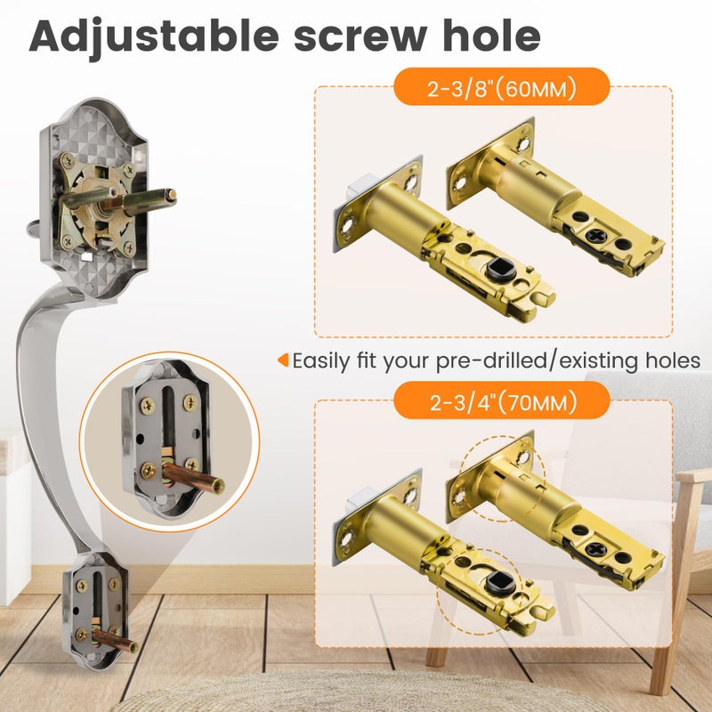 Azdele Front Door Handle and Deadbolt Set, Front Door Lock Set, Exterior Door Lock Set, Front Door Handle with Single Cylinder Deadbolt for Exterior Door Reversible for Right&Left(Satin Nicke Classic) - Image 2